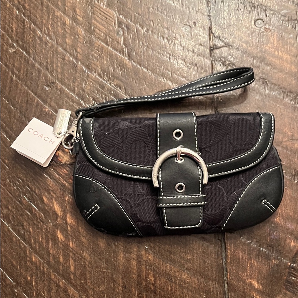 Coach Black and Silver Wristlet Clutch